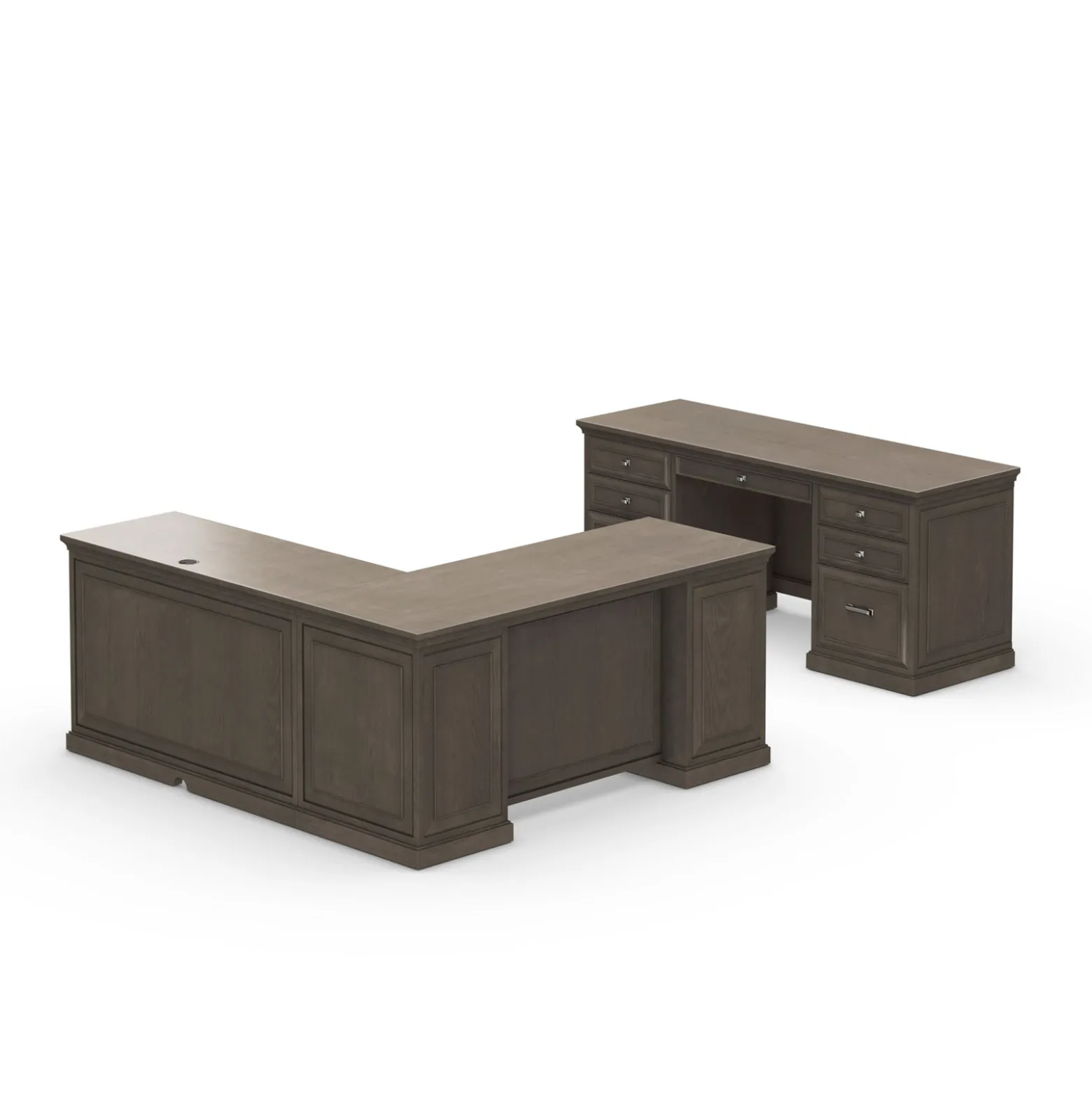 Statesman Height Adjustable L-Shaped Standing Desk with Right Return and Credenza Set