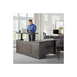 Statesman Height Adjustable L-Shaped Standing Desk with Right Return and Credenza Set