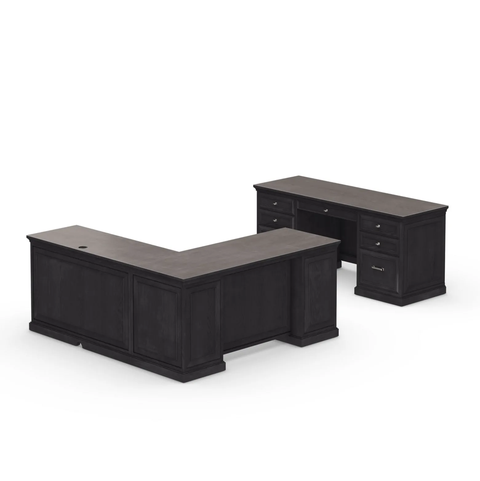 Statesman Height Adjustable L-Shaped Standing Desk with Right Return and Credenza Set