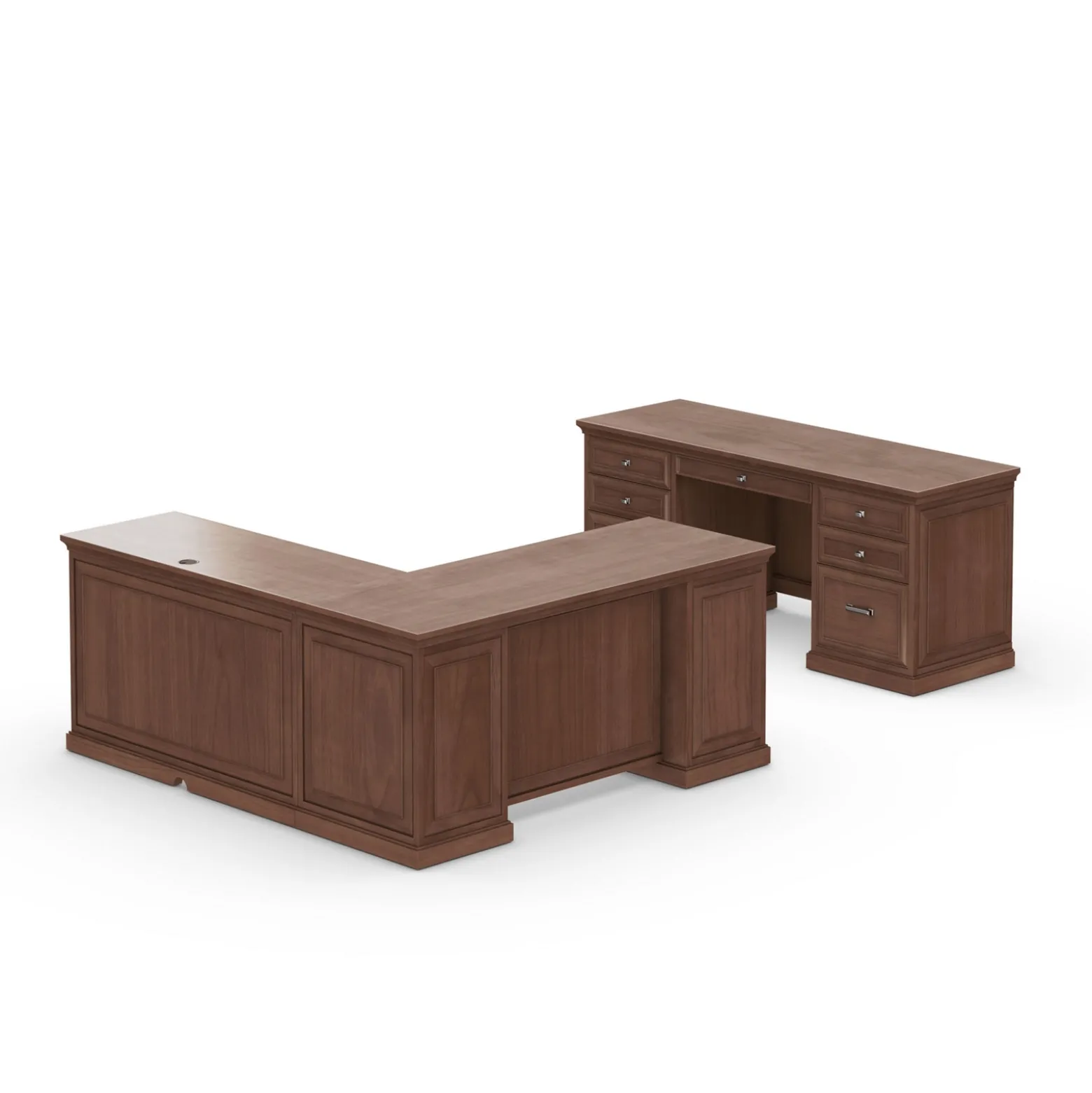 Statesman Height Adjustable L-Shaped Standing Desk with Right Return and Credenza Set