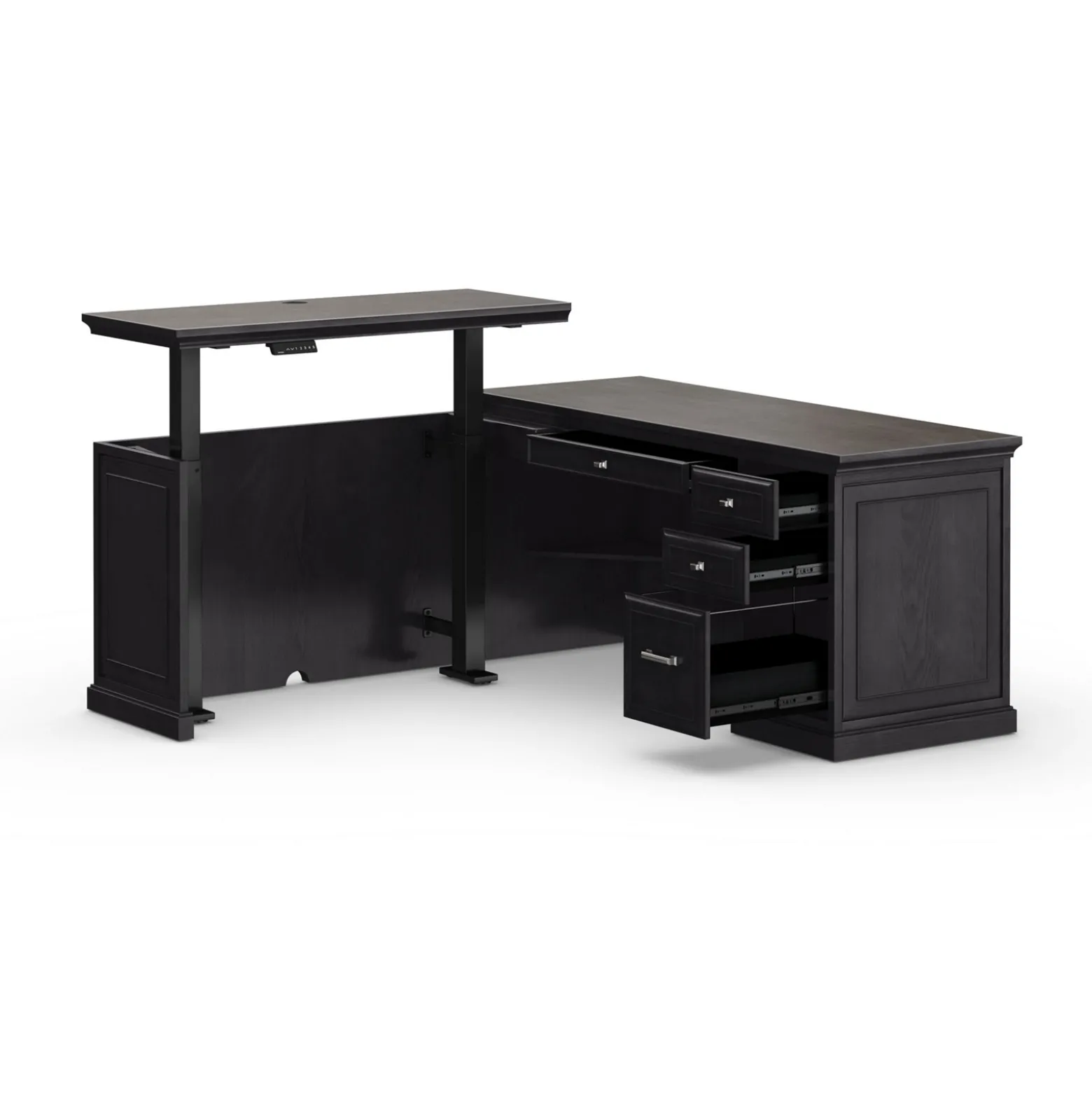 Statesman Height Adjustable L-Shaped Standing Desk with Left Return - 65"W x 72"D