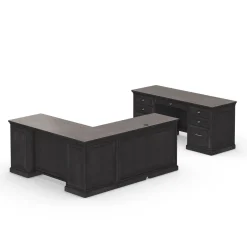 Statesman Height Adjustable L-Shaped Standing Desk with Left Return and Credenza