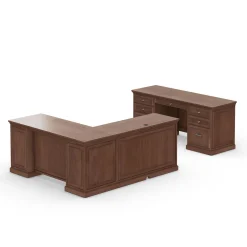 Statesman Height Adjustable L-Shaped Standing Desk with Left Return and Credenza