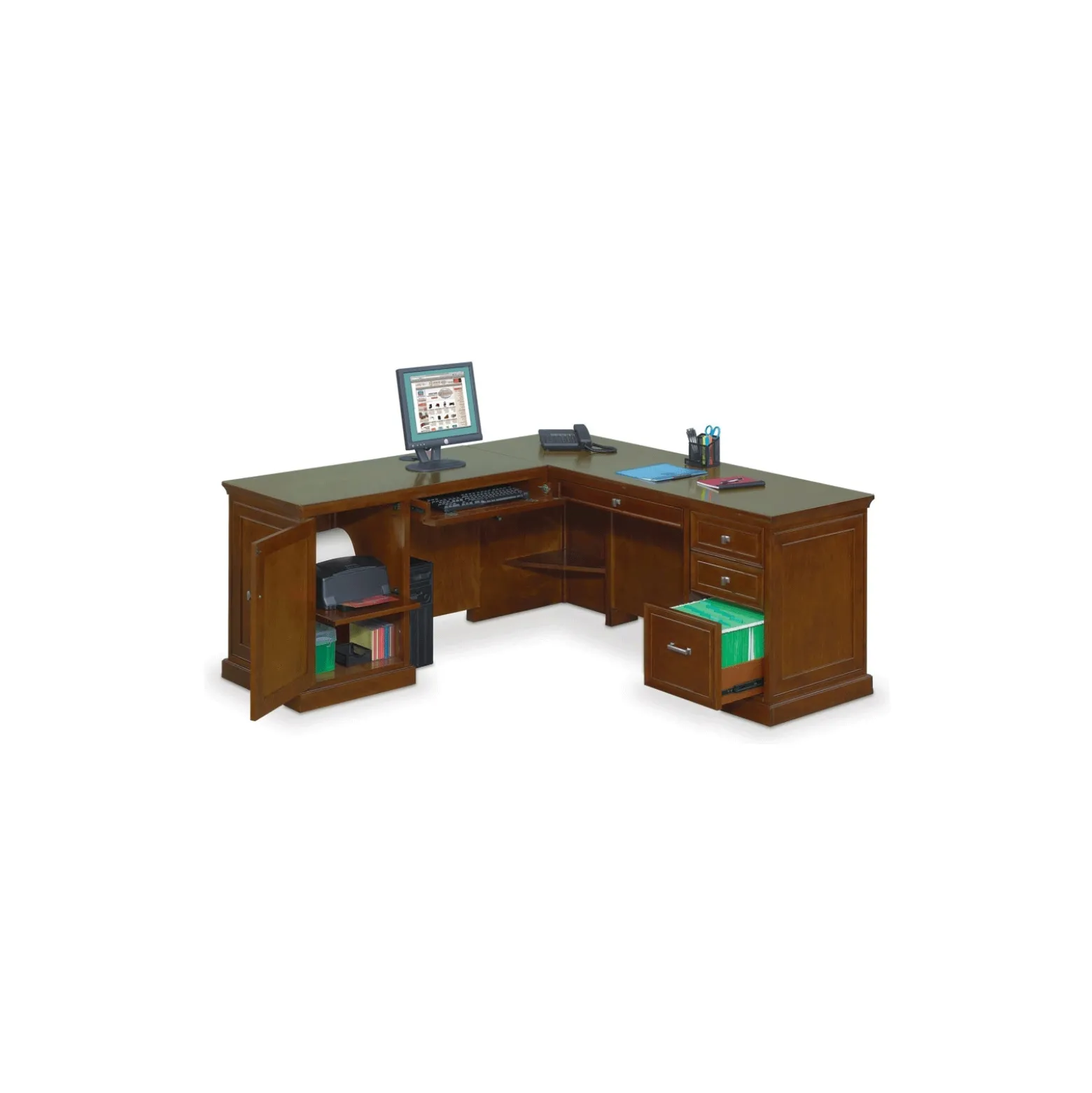 Statesman L-Shaped Executive Desk with Left Return and Lateral File Set