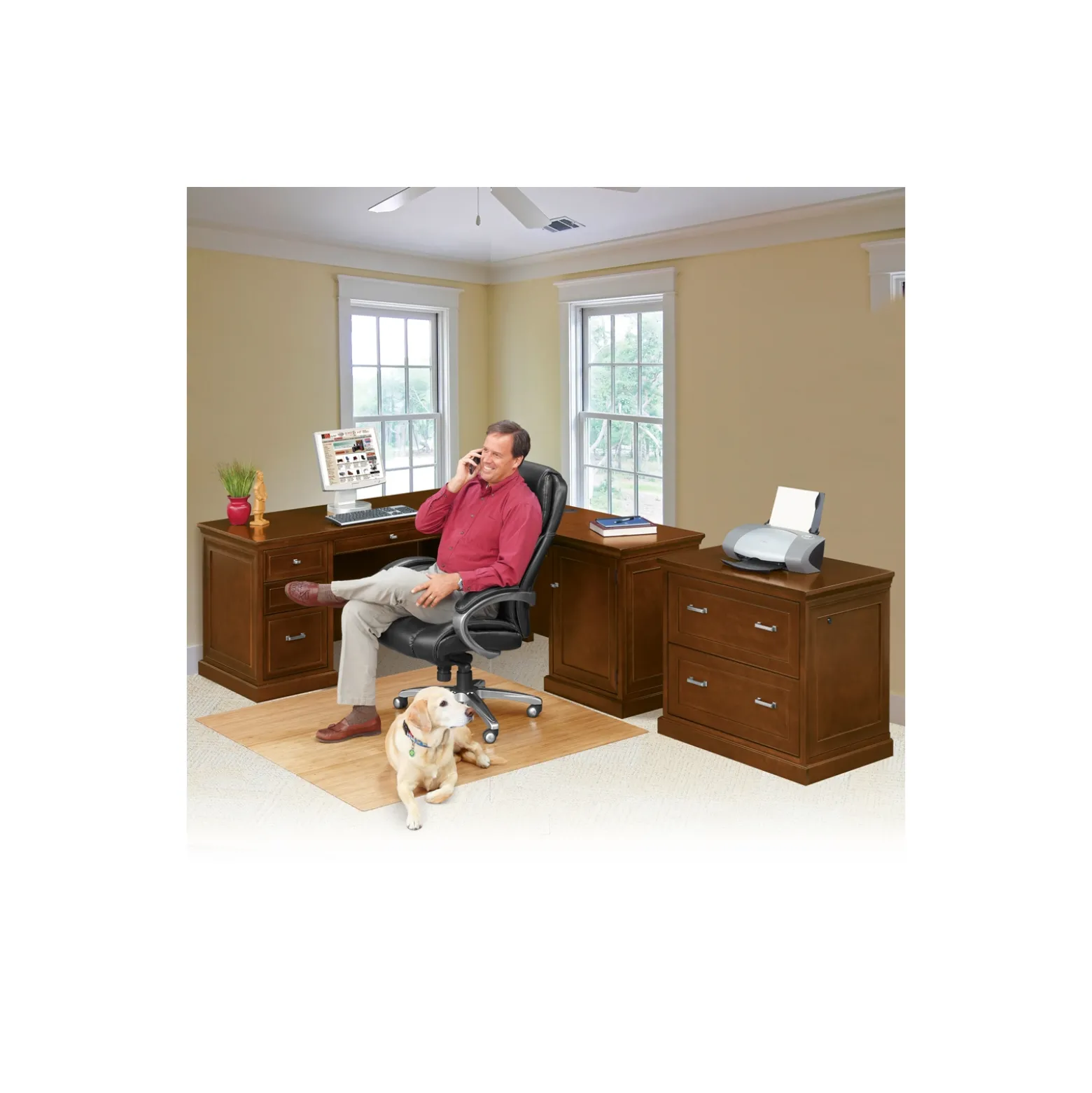 Statesman L-Shaped Executive Desk with Right Return and Lateral File Set