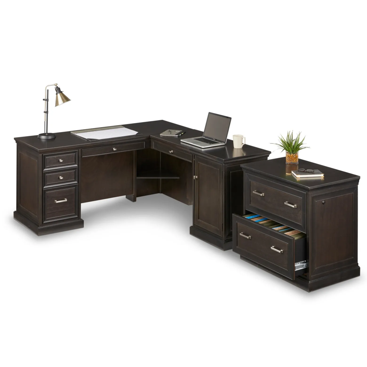 Statesman L-Shaped Executive Desk with Right Return and Lateral File Set