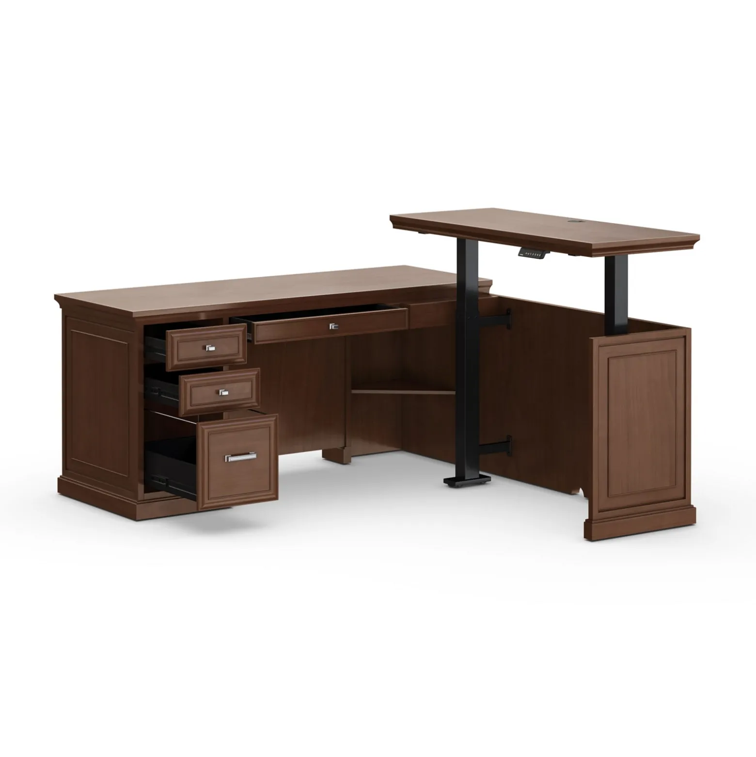 Statesman L-Shaped Standing Desk with Height Adjustable Right Return - 65"Wx72"D