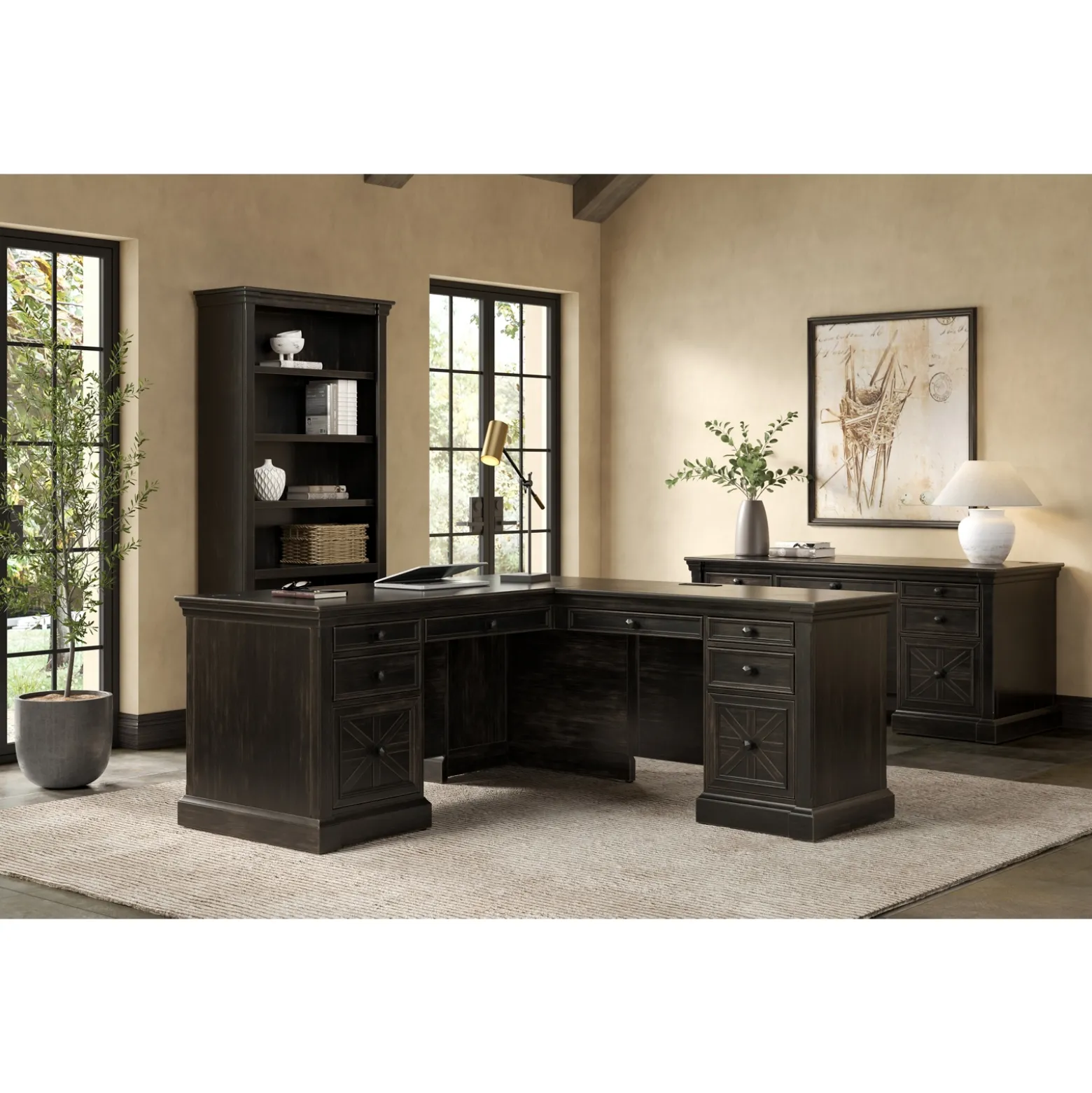 Stockton Pedestal L-Shaped Desk - 66"W x 70"D