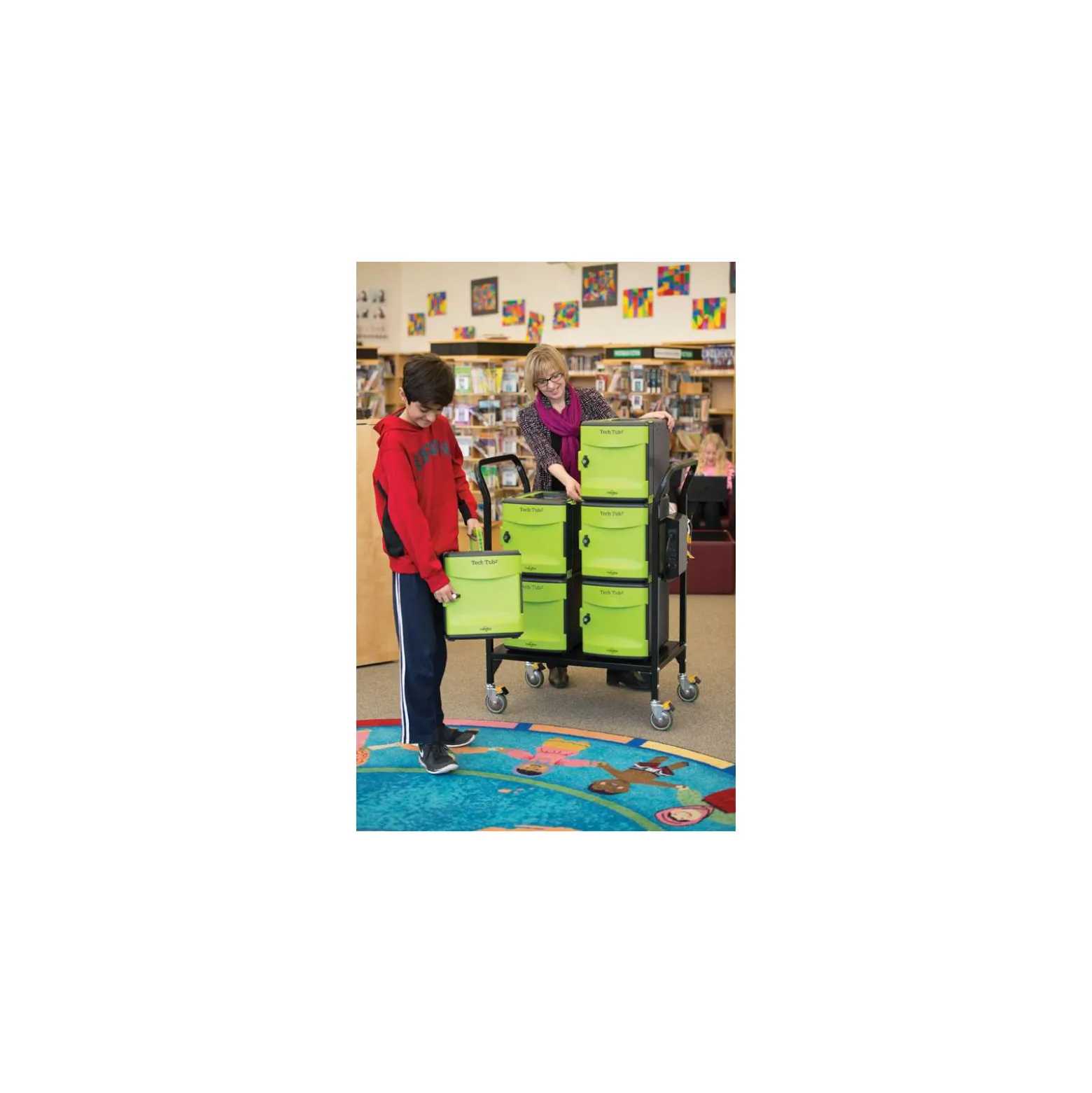 Tech Tub2 Cart with Storage and Charging Tubs for 32 Devices