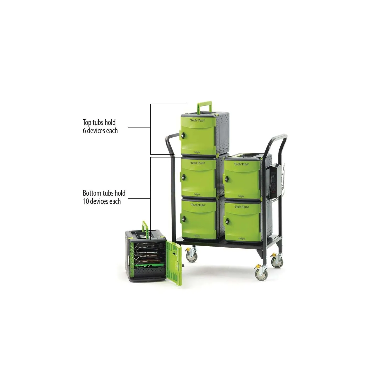 Tech Tub2 Cart with Storage and Charging Tubs for 32 Devices