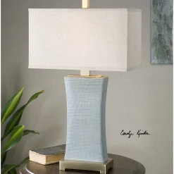 Textured Pale Blue Table Lamp