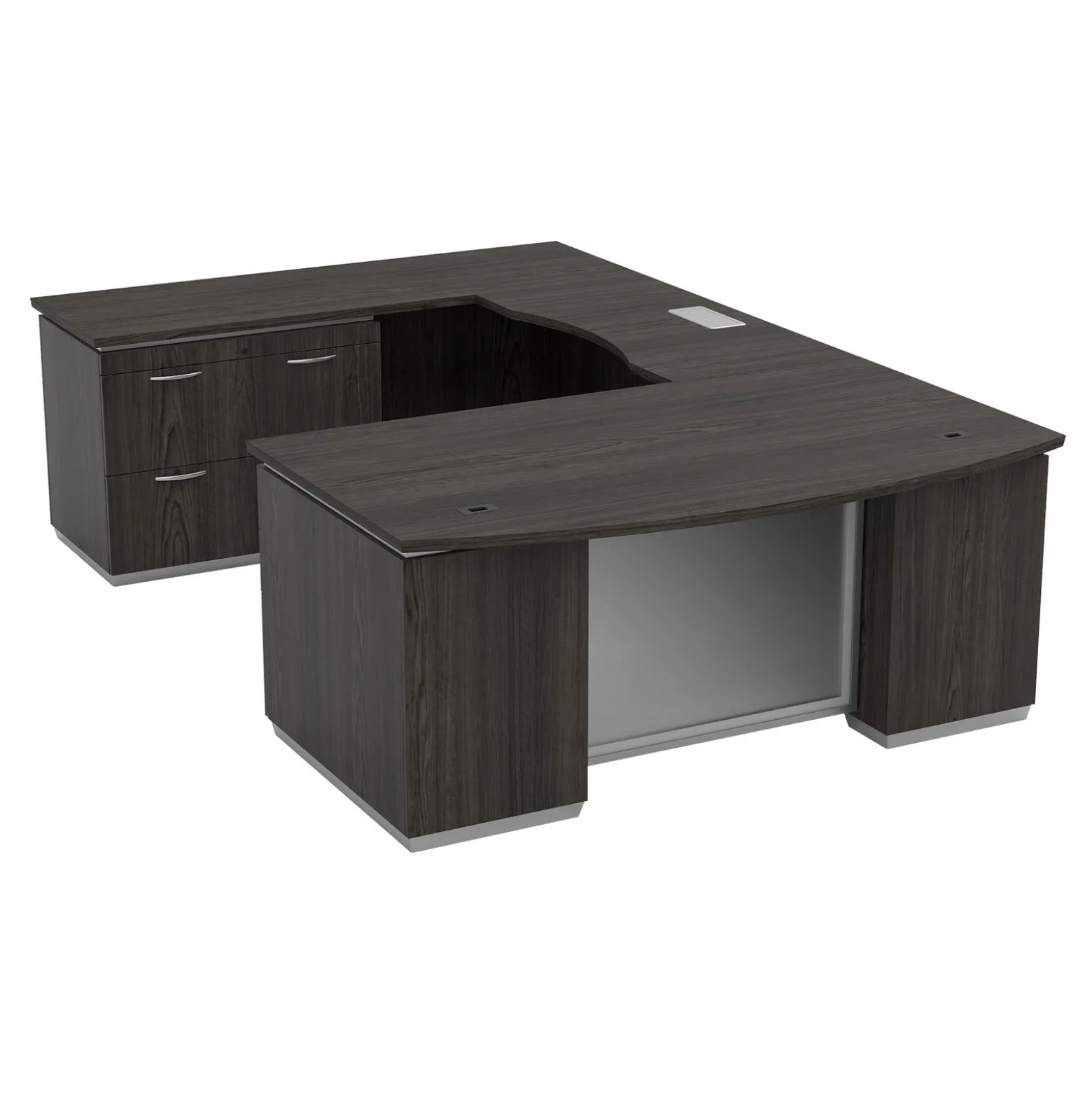 Three File Pedestal U-Shape Desk with Left Bridge - 72"W x 114"D