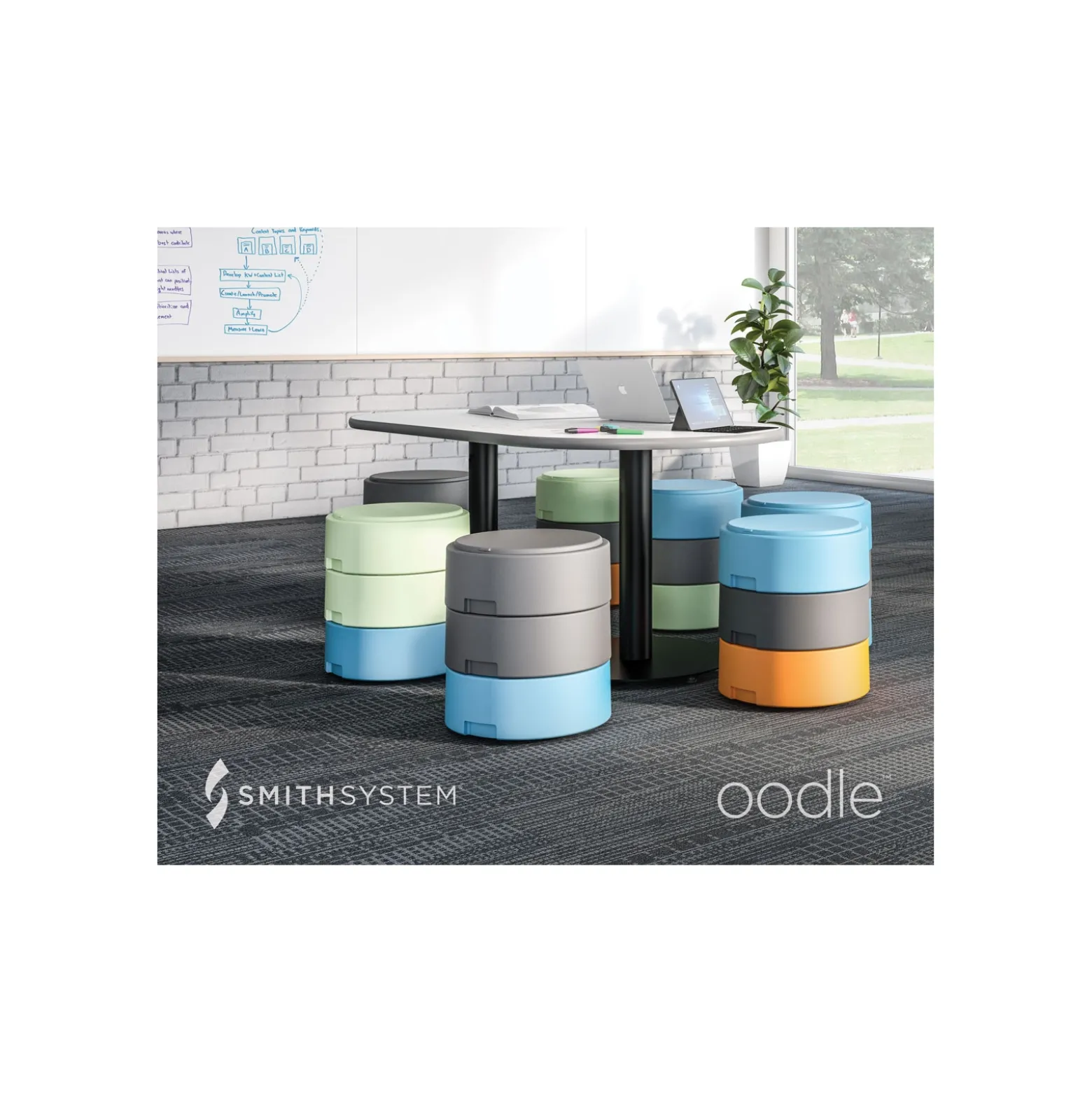 Three Section Stool with Three Rocker Bases