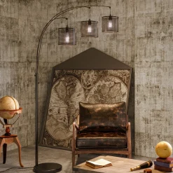 Three-Lite Black Mesh Shade Floor Lamp - 50