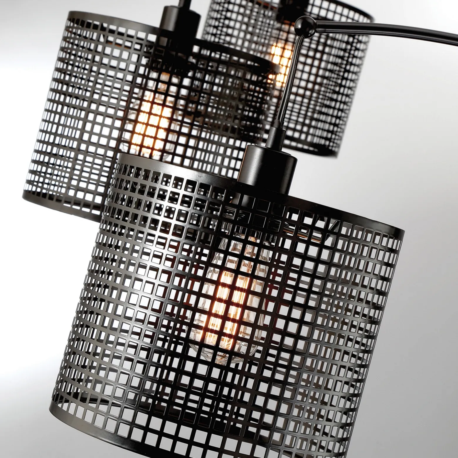 Three-Lite Black Mesh Shade Floor Lamp - 50"H