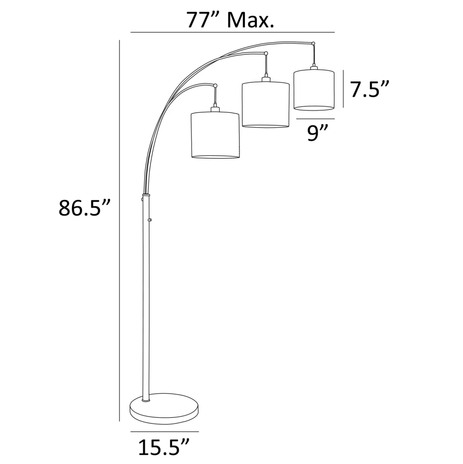 Three-Lite Black Mesh Shade Floor Lamp - 50"H
