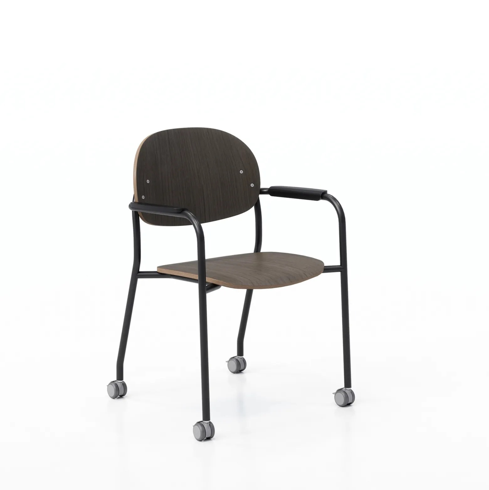 Tioga Guest Chair with Arms and Casters - Laminate Seat and Back