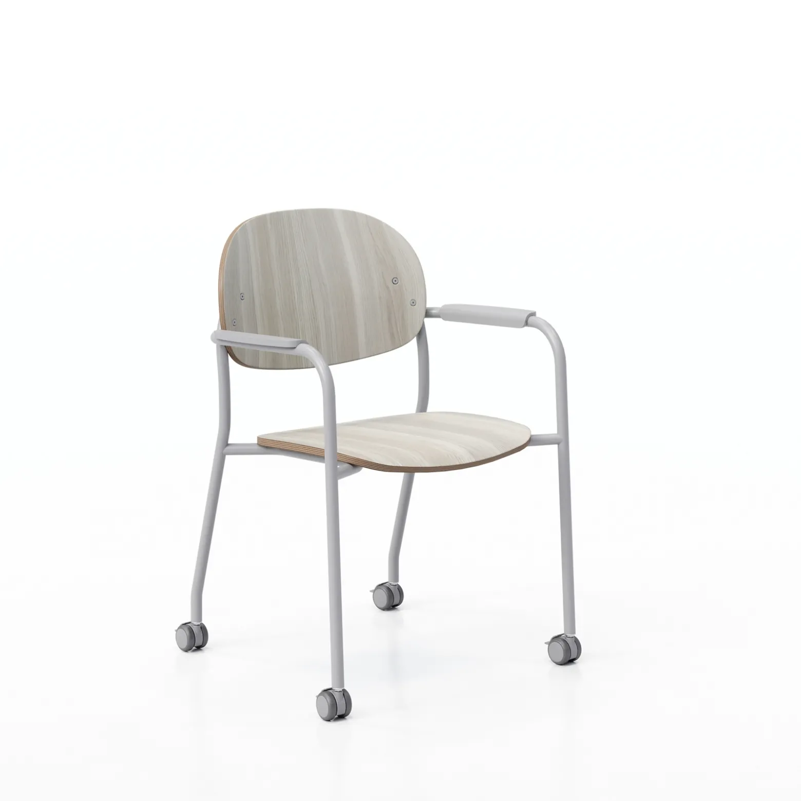 Tioga Guest Chair with Arms and Casters - Laminate Seat and Back