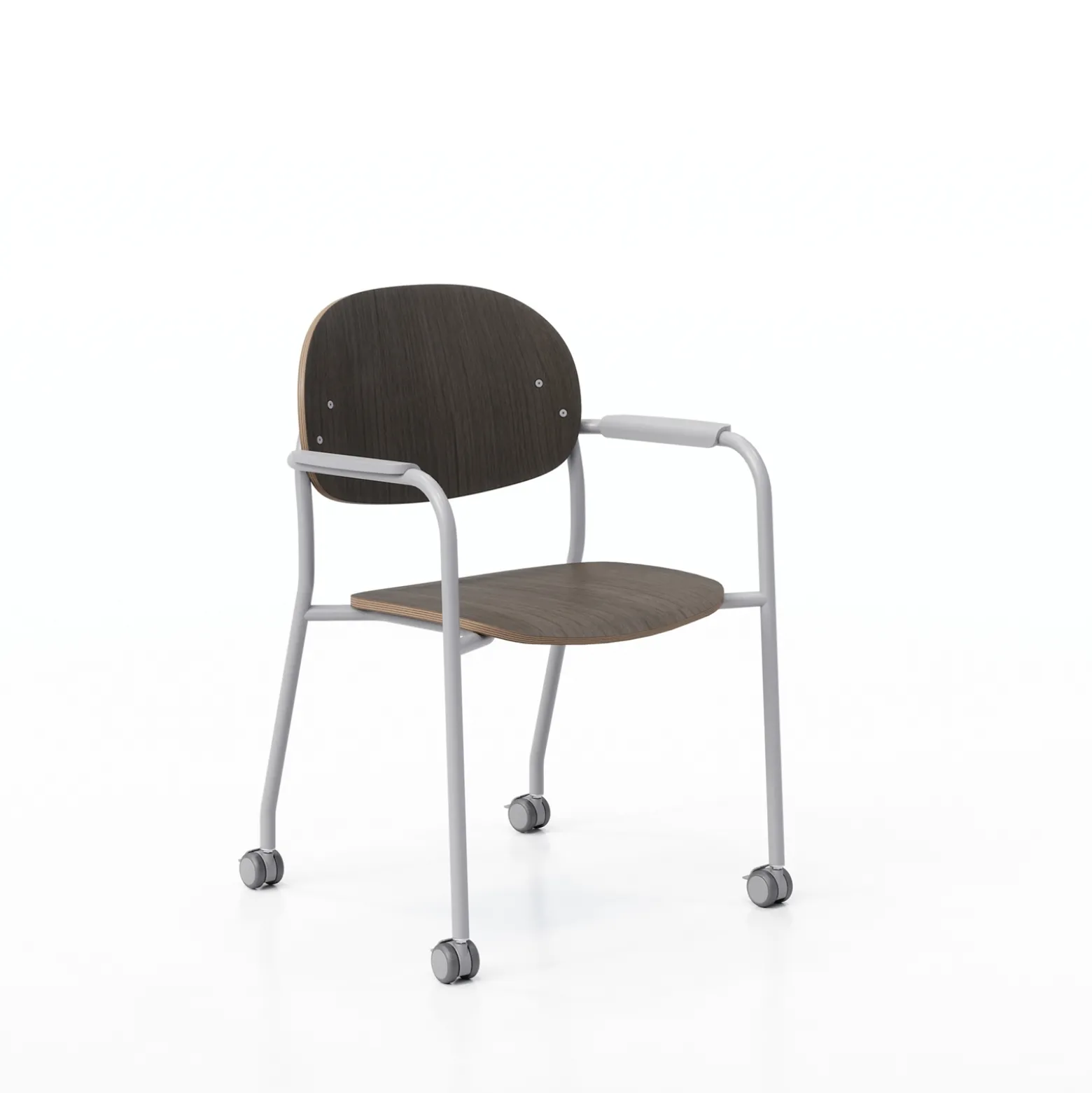 Tioga Guest Chair with Arms and Casters - Laminate Seat and Back