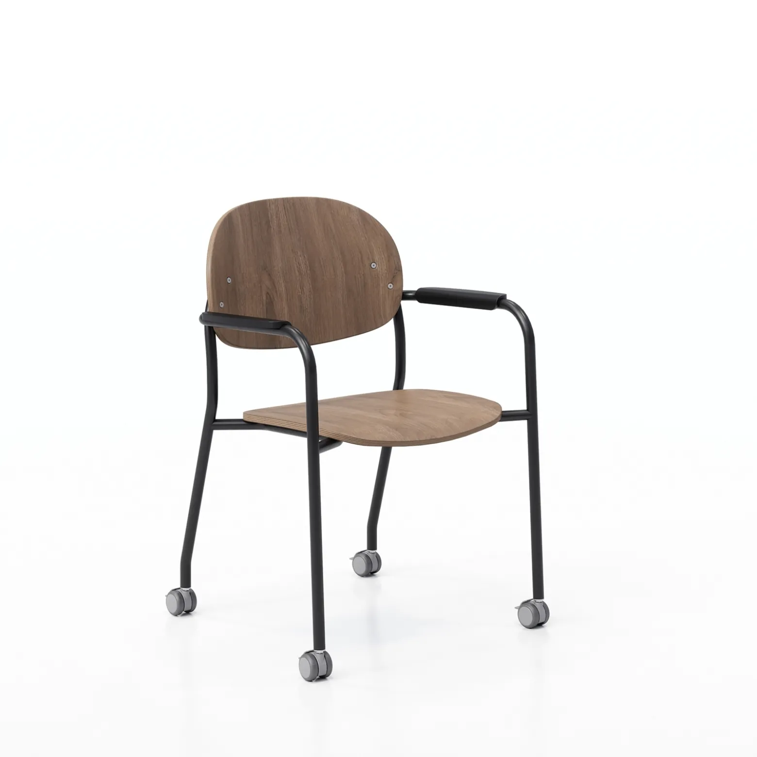 Tioga Guest Chair with Arms and Casters - Laminate Seat and Back