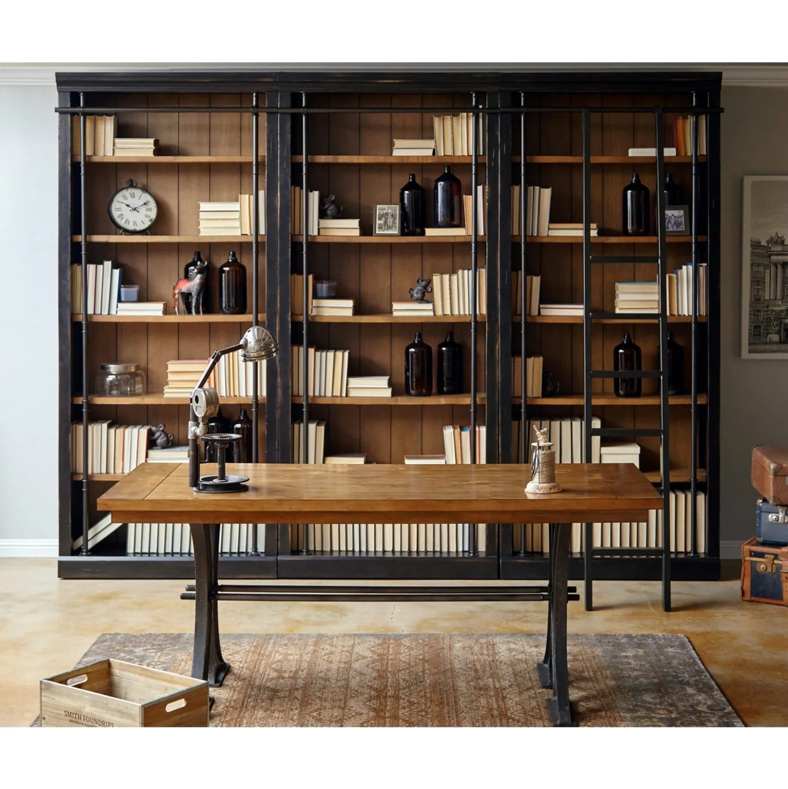 Toulouse 18 Shelf Bookcase Wall with Ladder - 94"H
