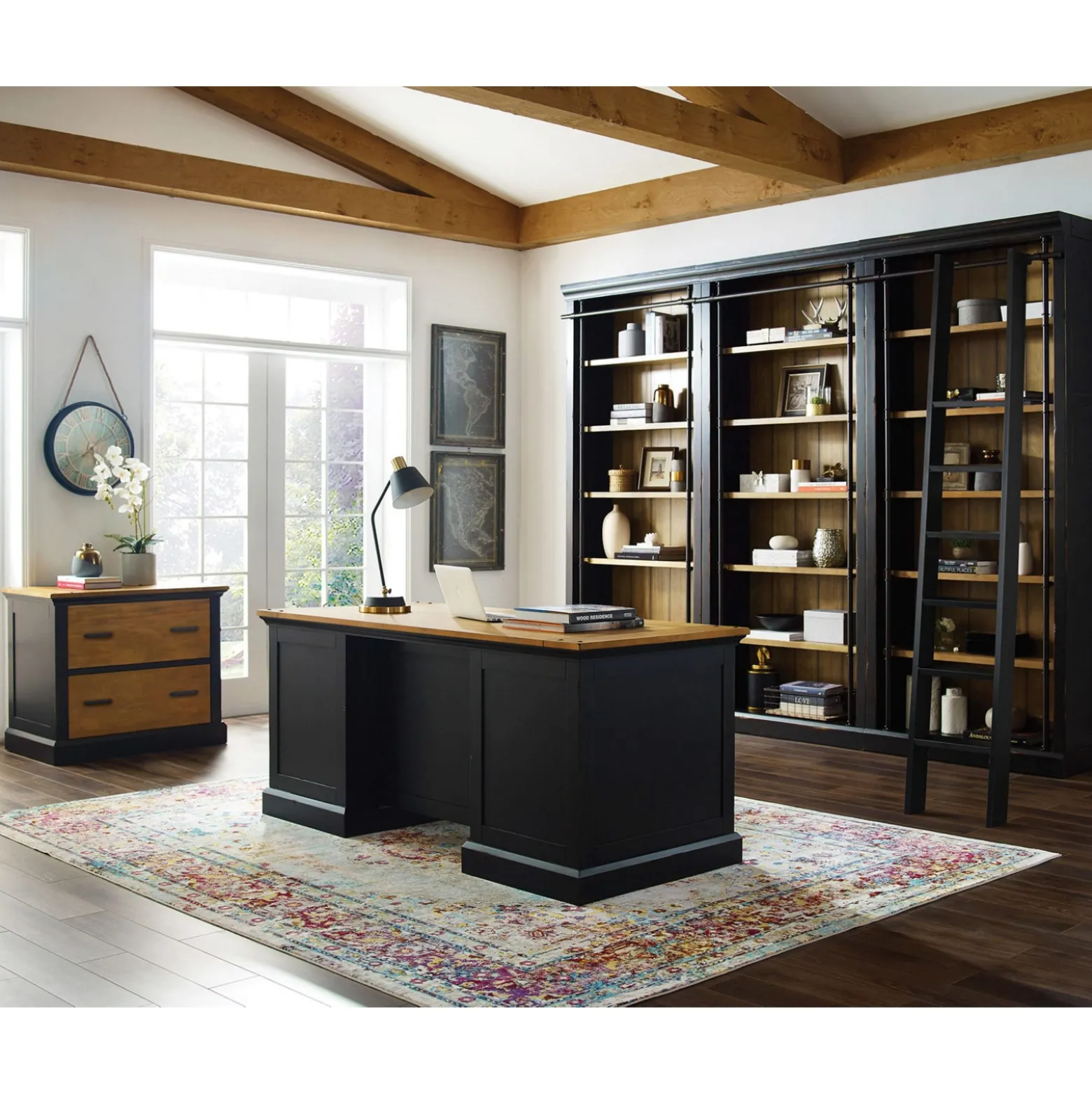 Toulouse 18 Shelf Bookcase Wall with Ladder - 94"H