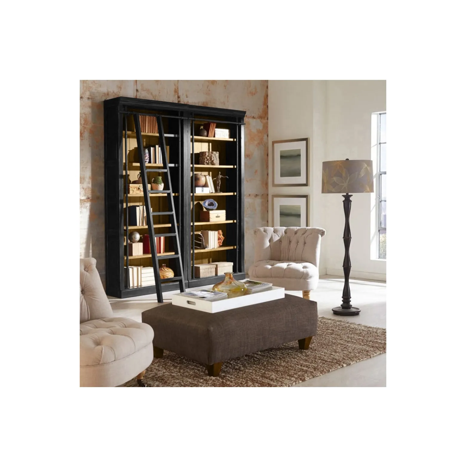 Toulouse 12 Shelf Bookcase Wall Unit with Ladder- 94"H