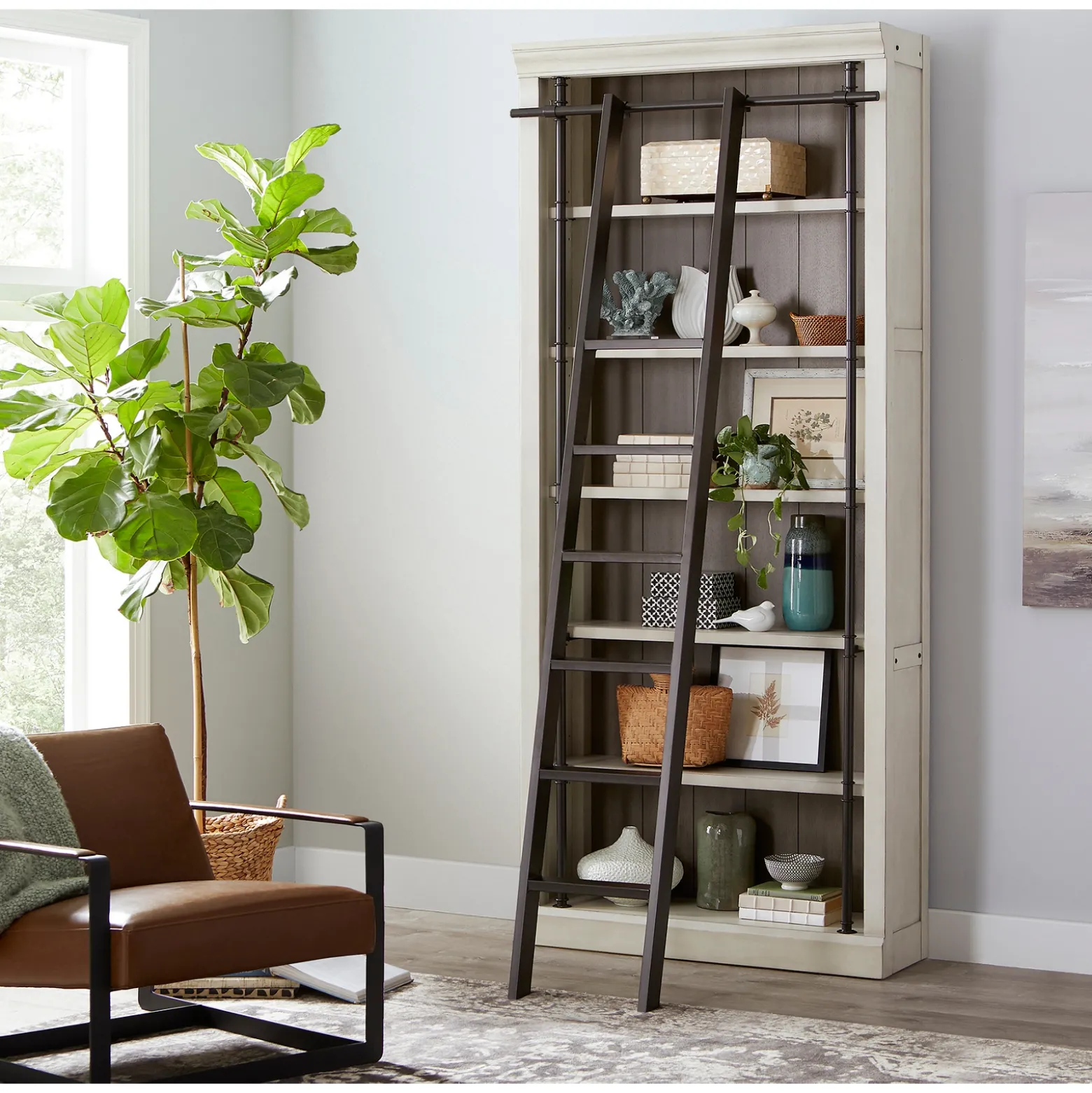 Toulouse Six Shelf Bookcase with Ladder - 94"H