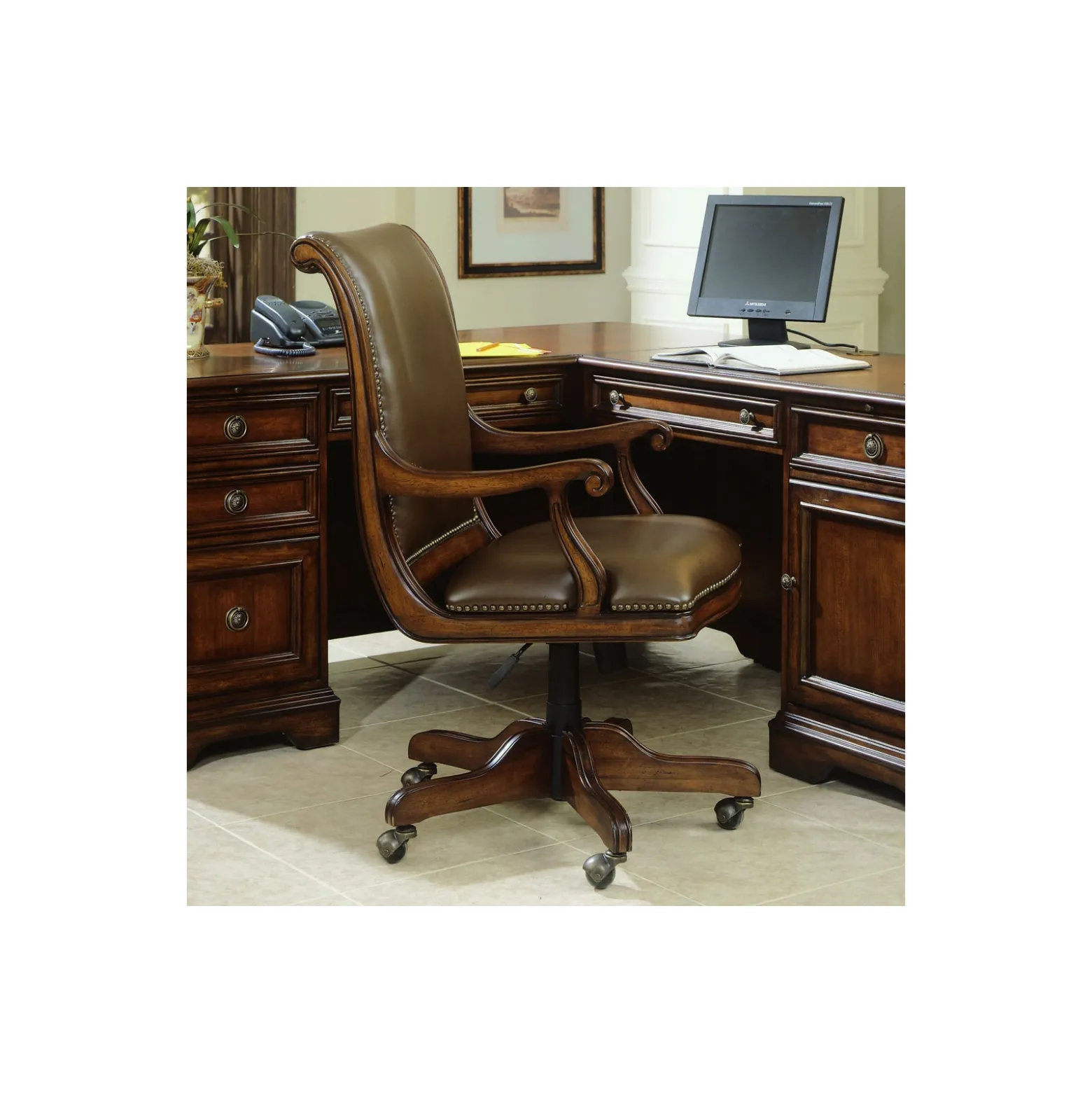 Traditional Scroll Arm Leather Executive Chair