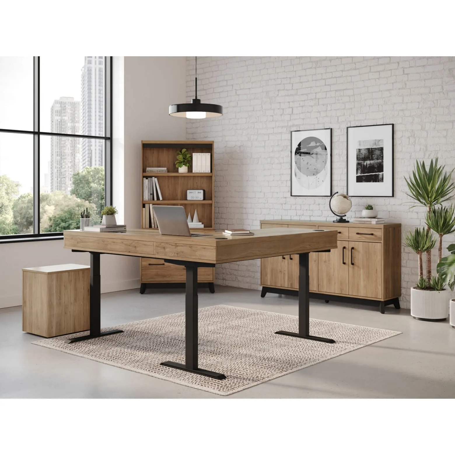 Trenton Adjustable-Height Right L-Desk w/ File Storage Set