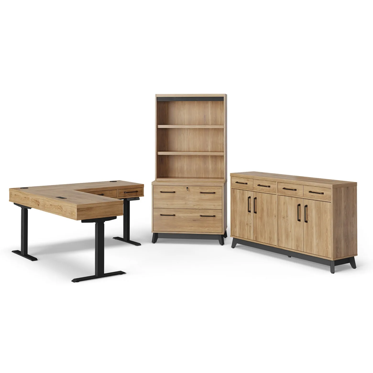 Trenton Adjustable-Height Left L-Desk w/ Storage Set