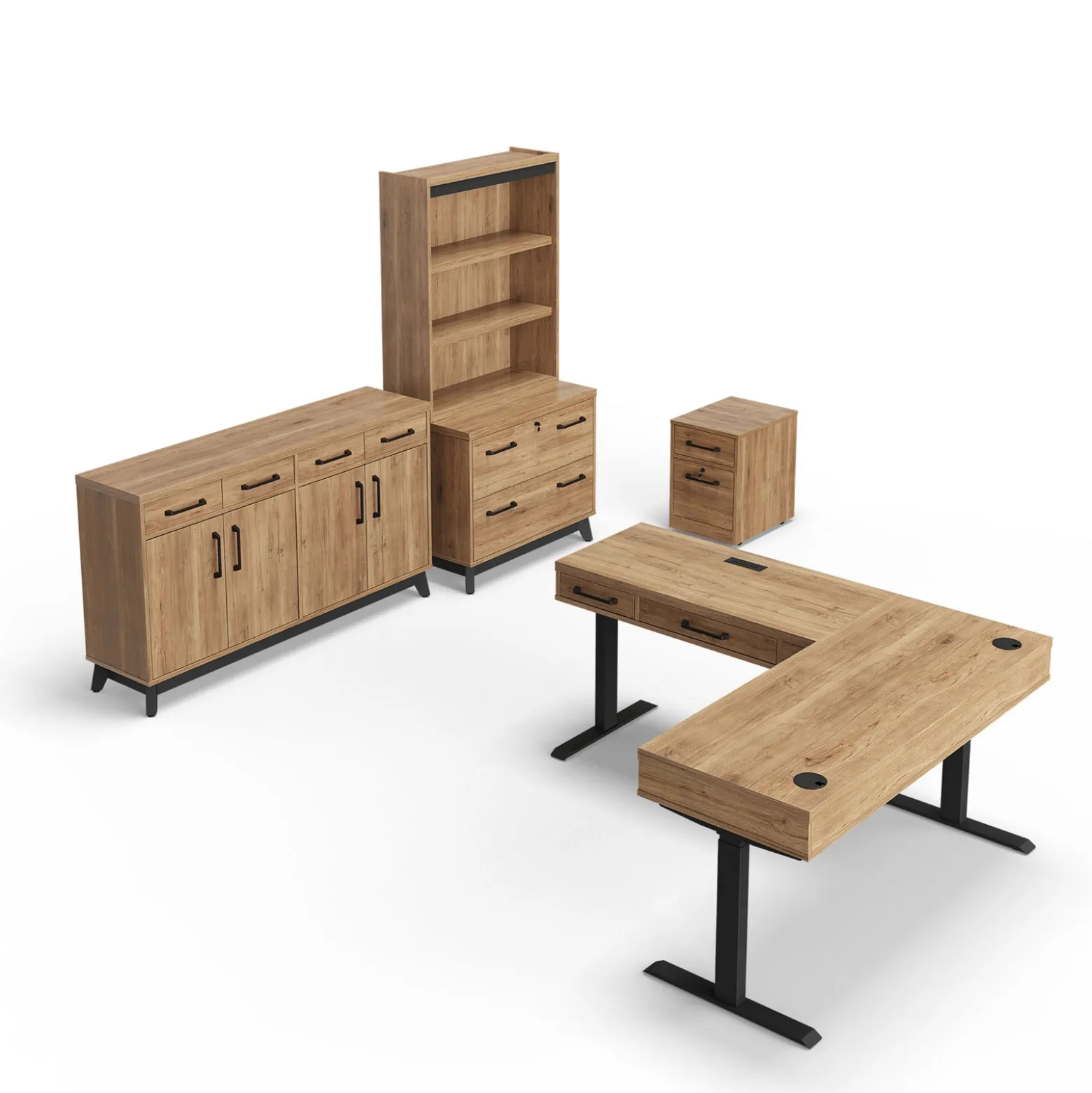 Trenton Adjustable-Height Left L-Desk w/ File Storage Set