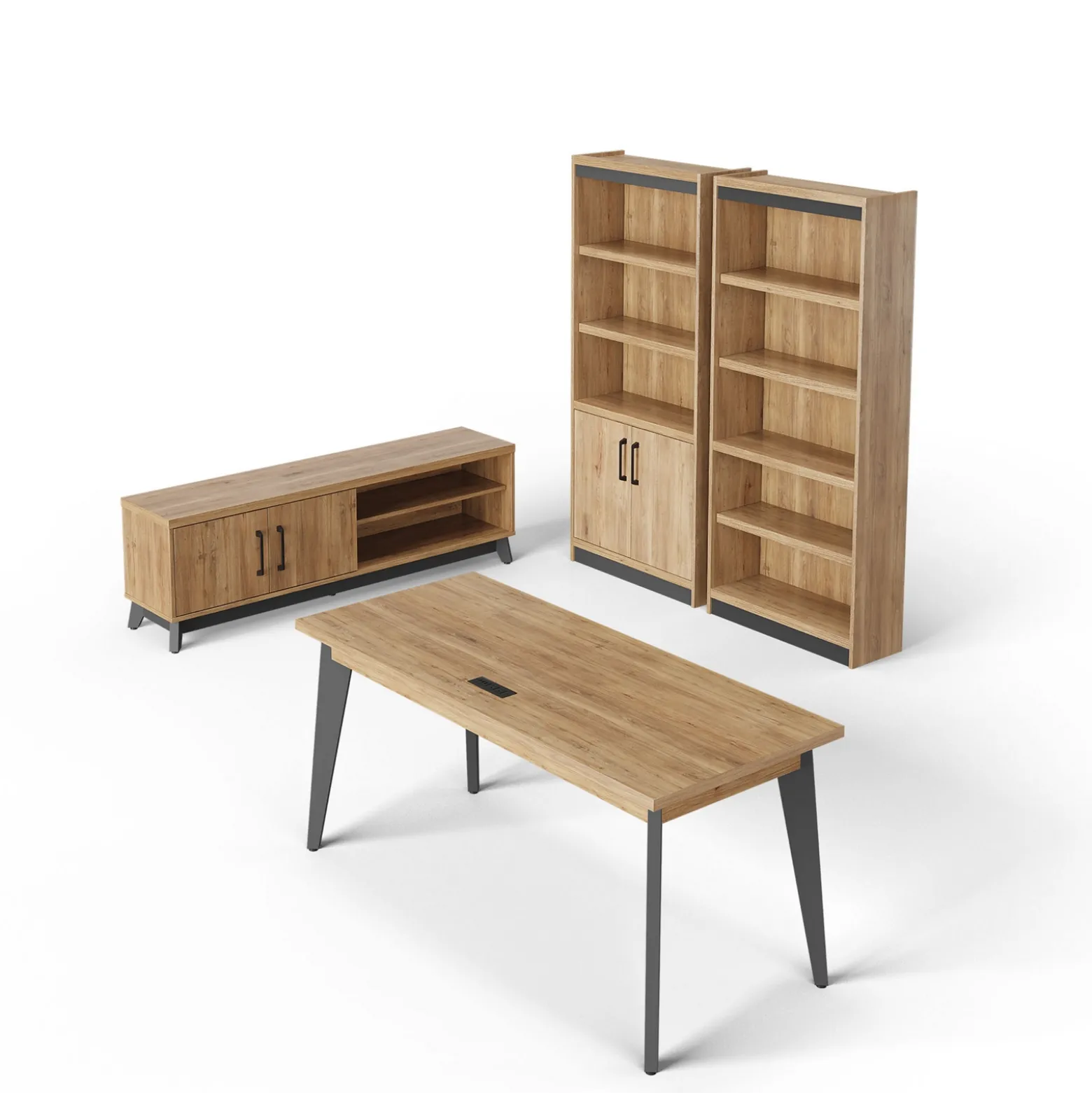 Trenton Writing Desk and Low Credenza w/ Storage Set