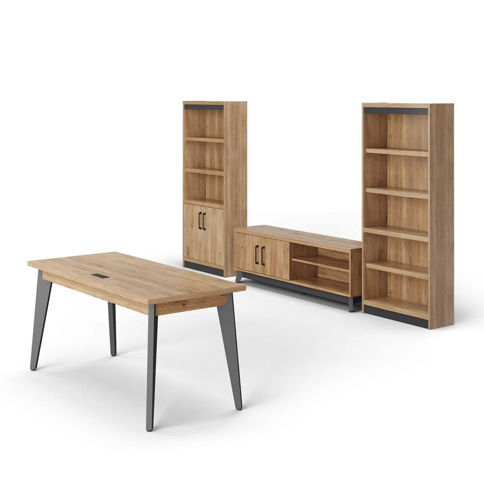 Trenton Writing Desk and Low Credenza w/ Storage Set