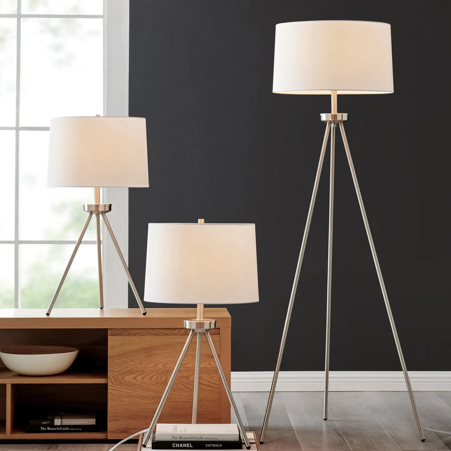 Tripod Floor & Table Lamps - Set of 3
