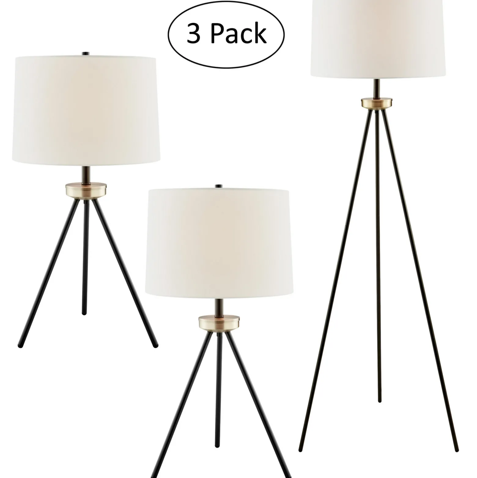 Tripod Floor & Table Lamps - Set of 3