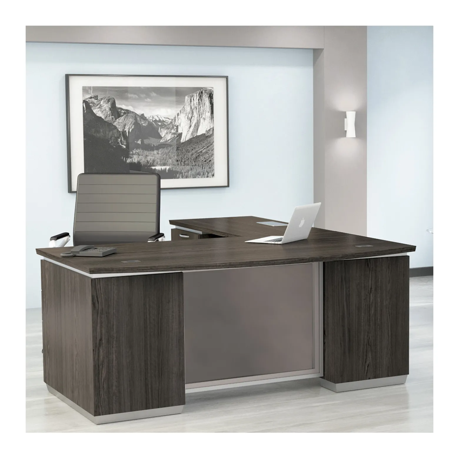 Tuxedo Bow Front L-Shape Desk with Left Return - 72"W x 90"D