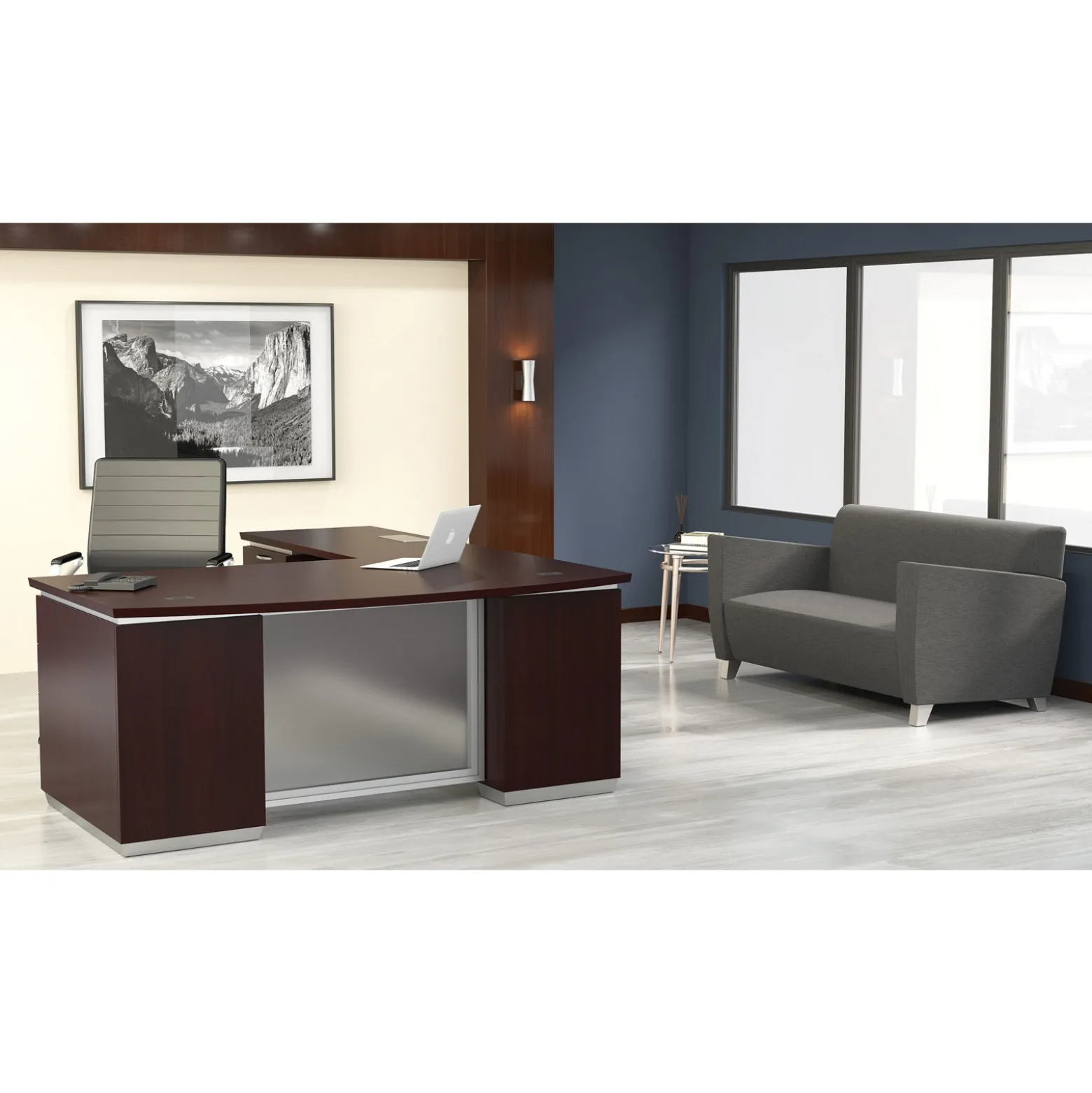Tuxedo Bow Front L-Shape Desk with Left Return - 72"W x 90"D