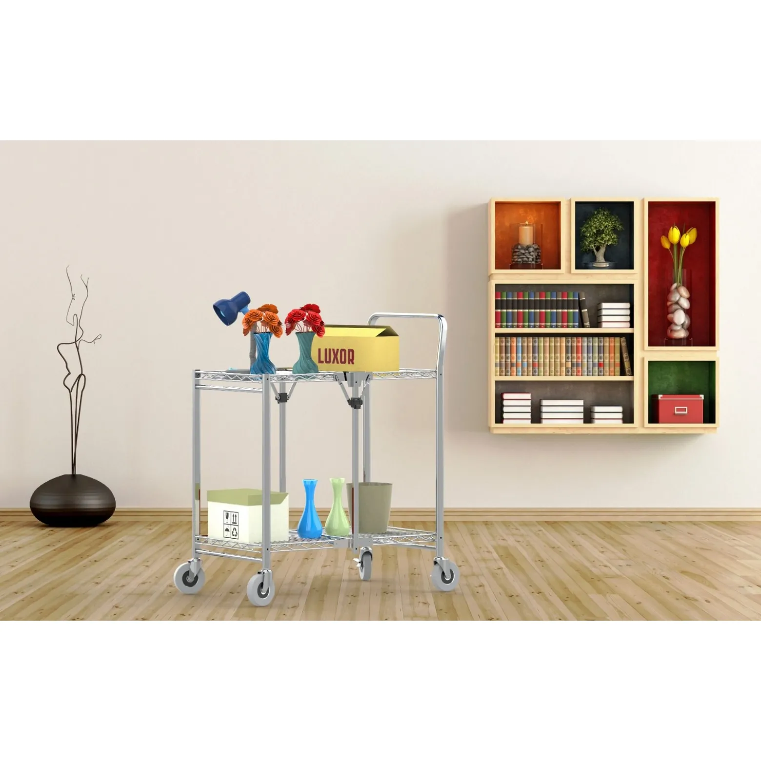 Two-Shelf Collapsible Wire Utility Cart