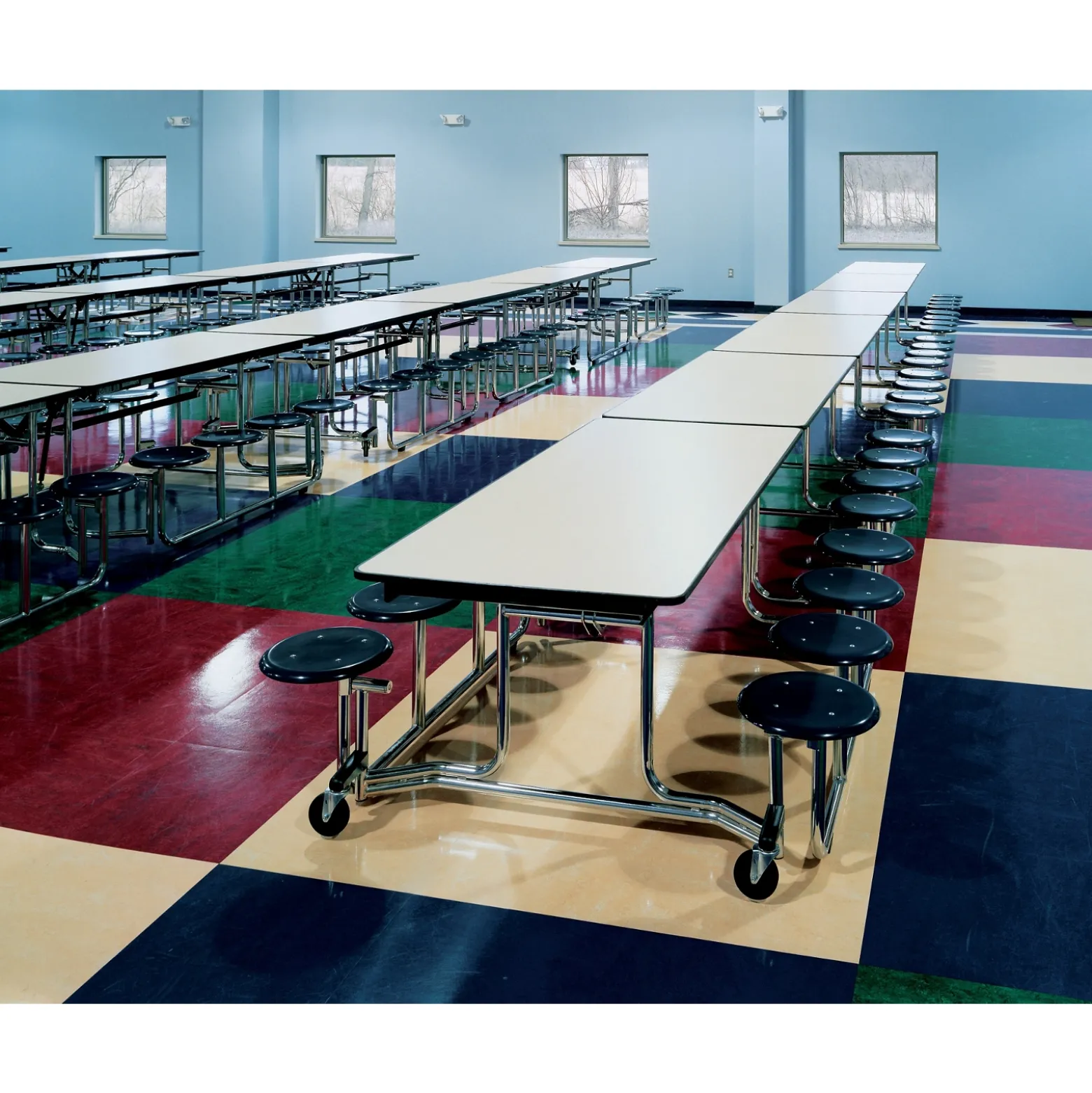 Uniframe Cafeteria Table with 16 Stools Black Frame - 12'