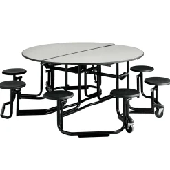 Uniframe Round Cafeteria Table with Stools- Black Frame - 83" dia