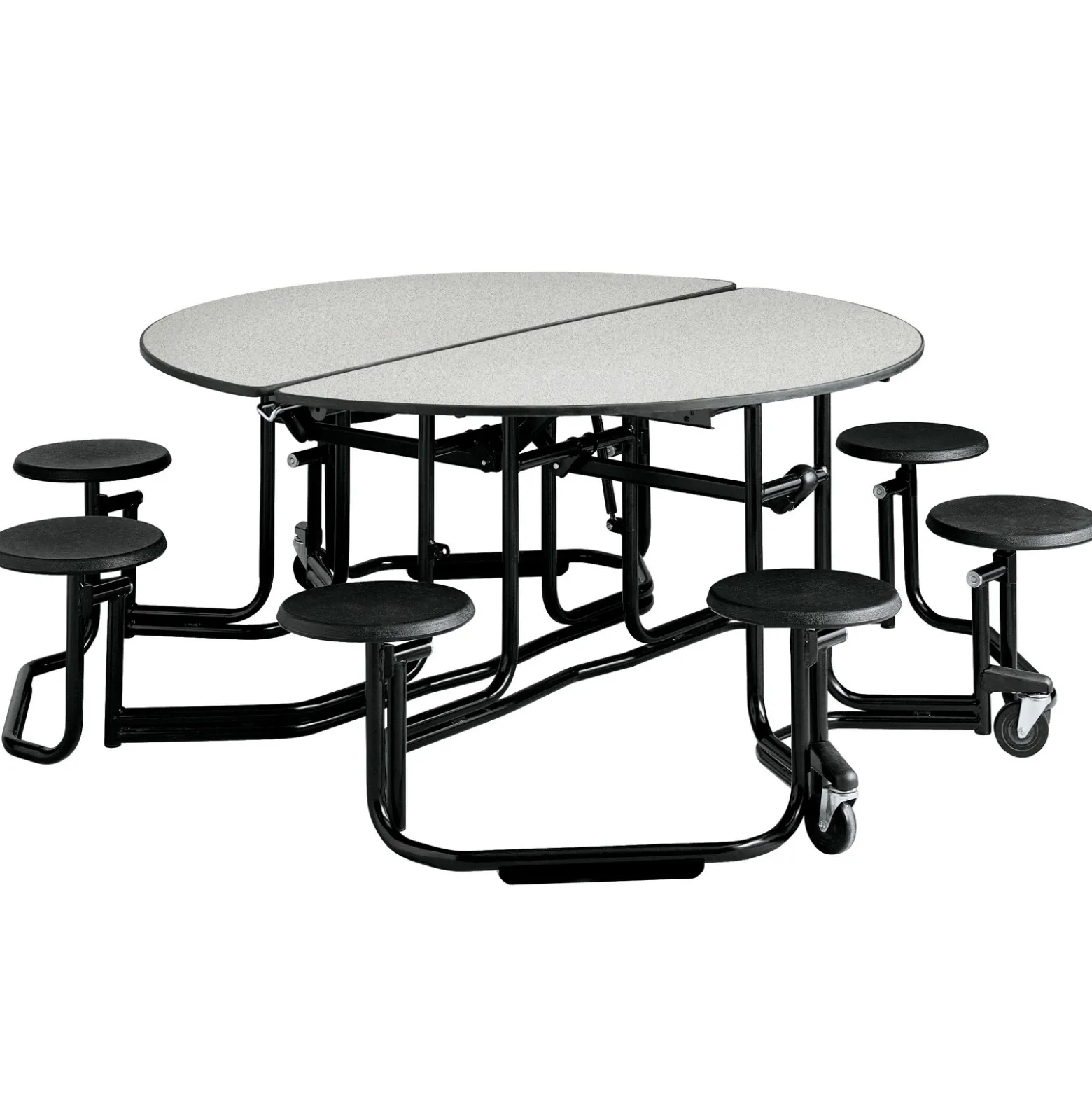 Uniframe Round Cafeteria Table with Stools- Black Frame - 83" dia