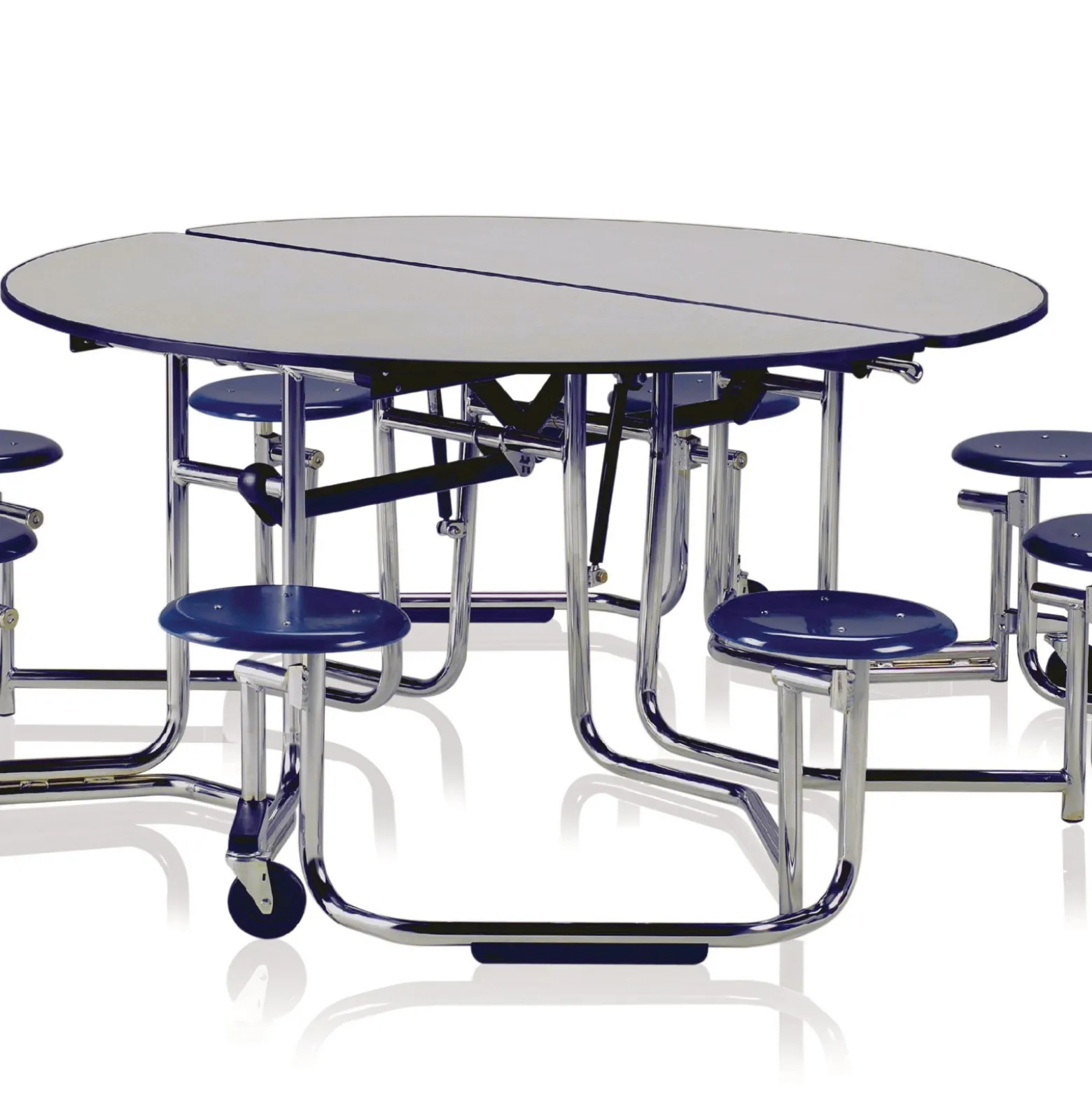 Uniframe Round Mobile Cafeteria Table with Stools - 83" dia