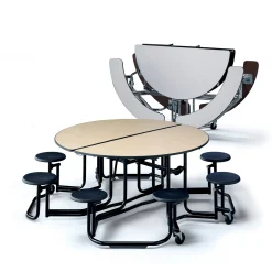 Uniframe Round Mobile Cafeteria Table with Stools - 83