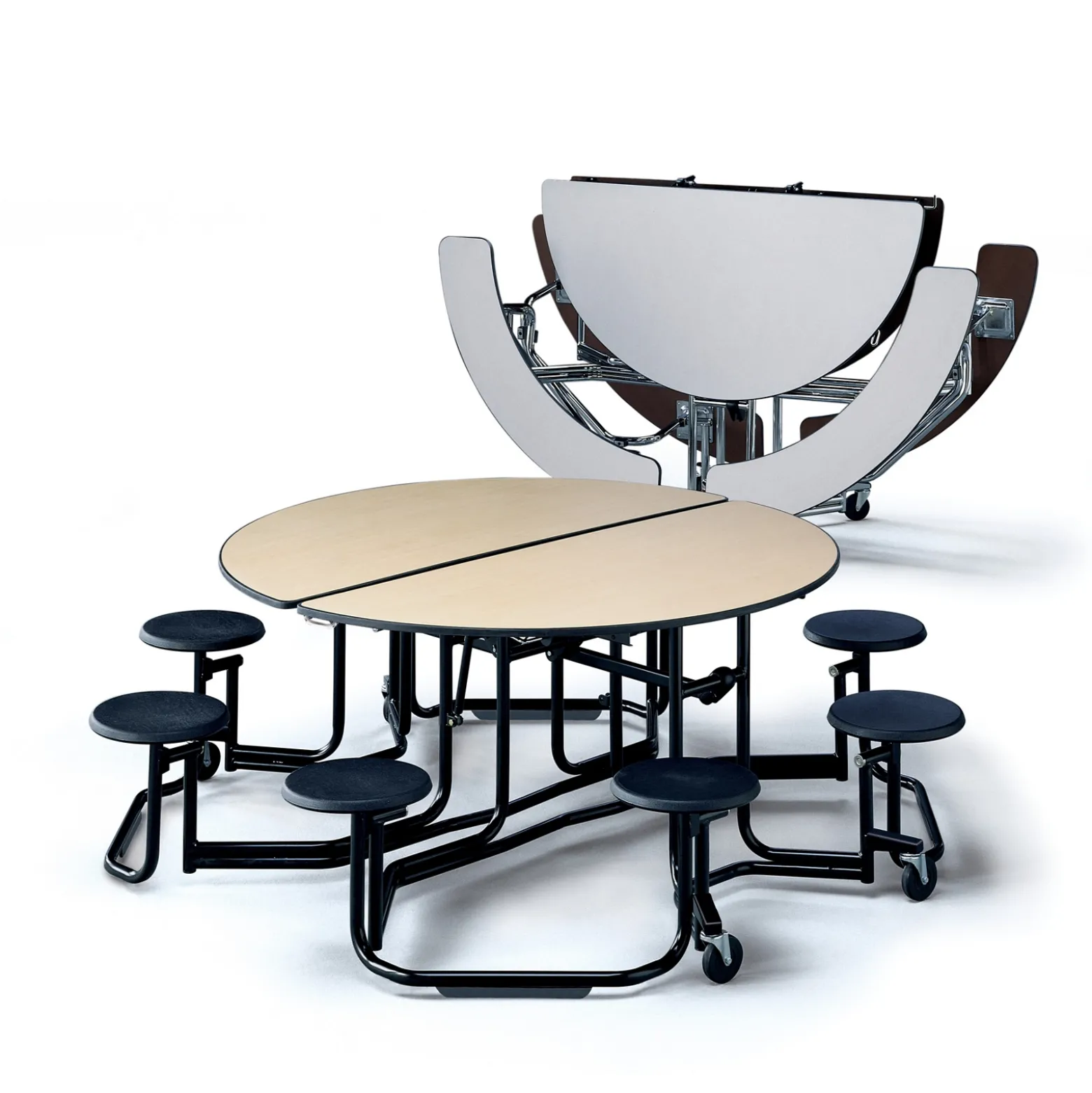 Uniframe Round Mobile Cafeteria Table with Stools - 83" dia
