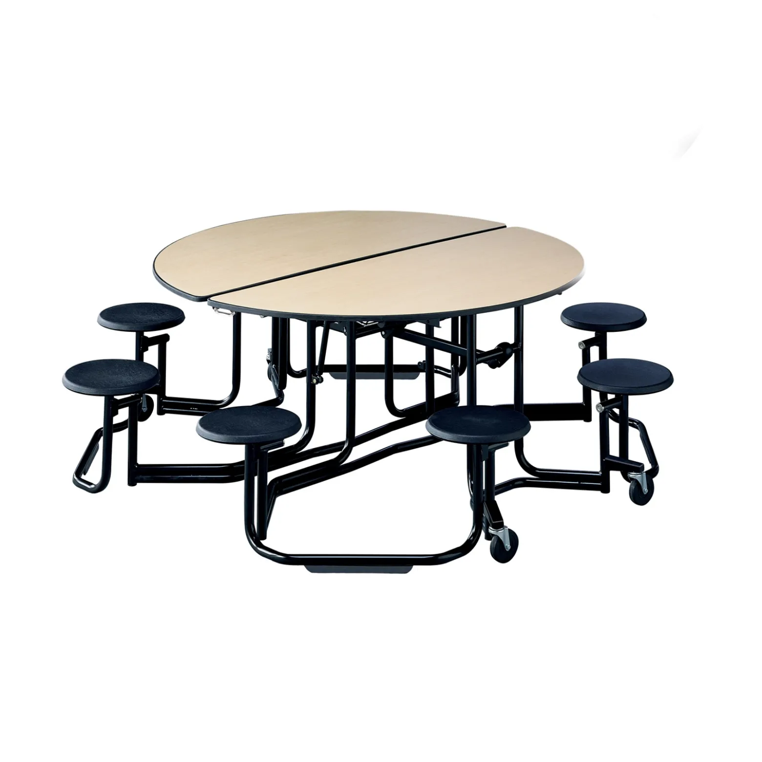 Uniframe Round Mobile Cafeteria Table with Stools - 83" dia