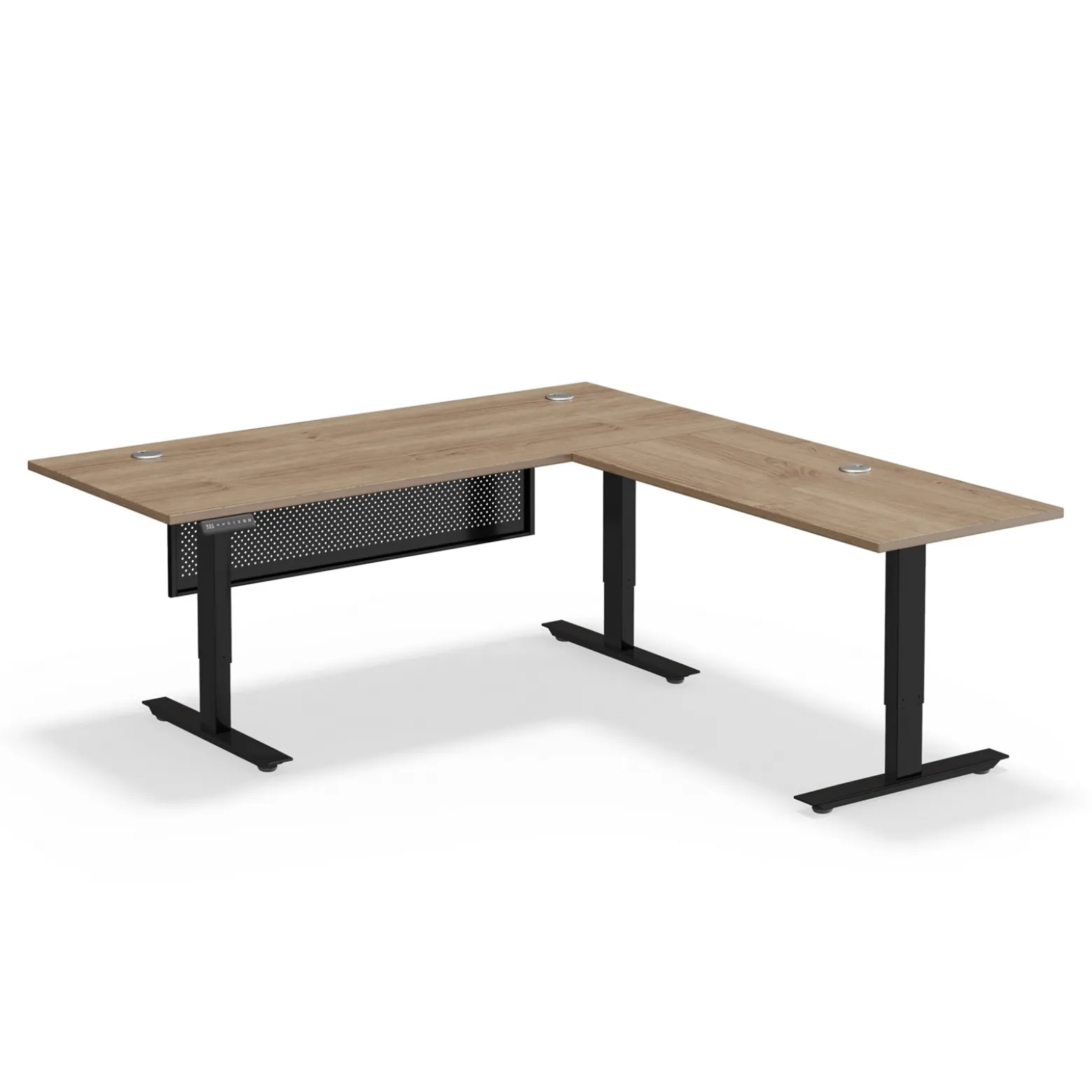 Upward Reversible Height Adjustable L-Shaped Standing Desk with Modesty Panel - 72"W x 72"D