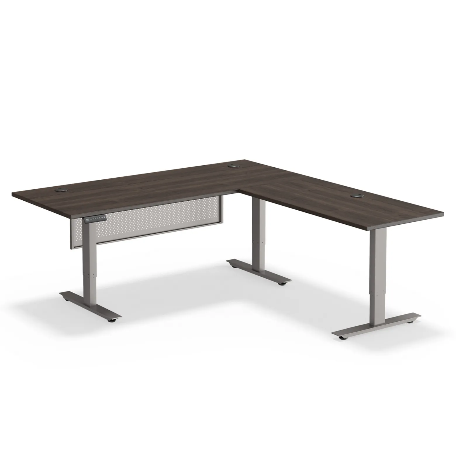 Upward Reversible Height Adjustable L-Shaped Standing Desk with Modesty Panel - 72"W x 72"D