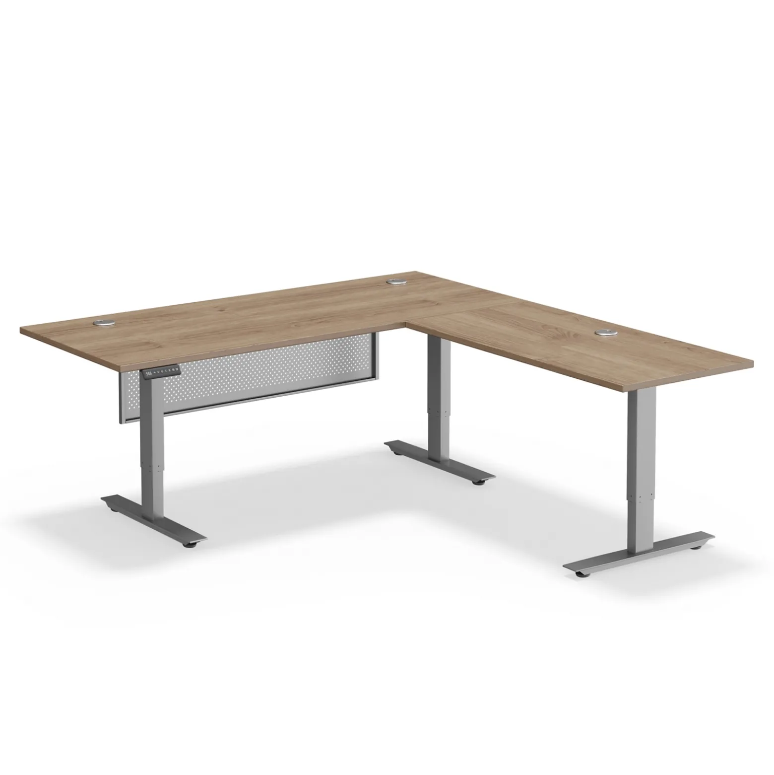 Upward Reversible Height Adjustable L-Shaped Standing Desk with Modesty Panel - 72"W x 72"D