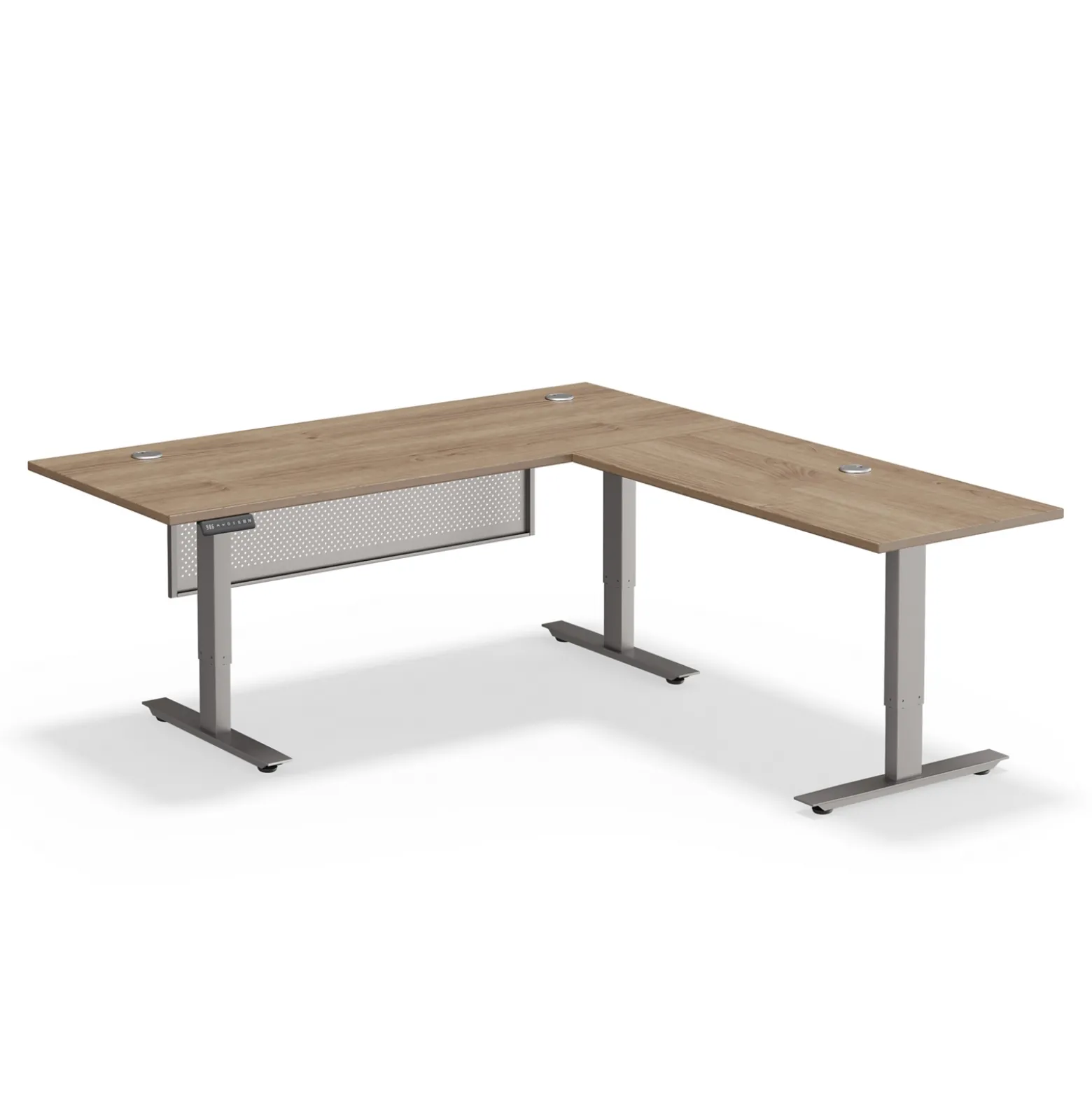 Upward Reversible Height Adjustable L-Shaped Standing Desk with Modesty Panel - 72"W x 72"D